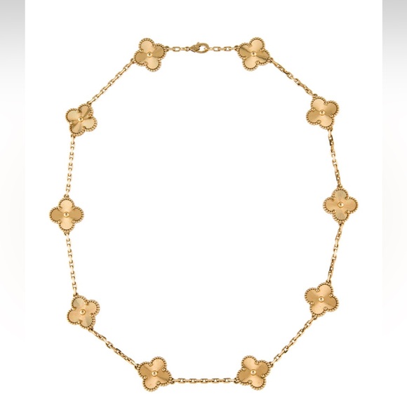 Van Cleef & Arpels Yellow Gold Guilloche 10 Motif Necklace AUTHENTIC & full set - Picture 7 of 12